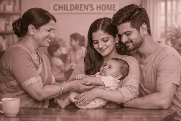 A family embracing their adopted child